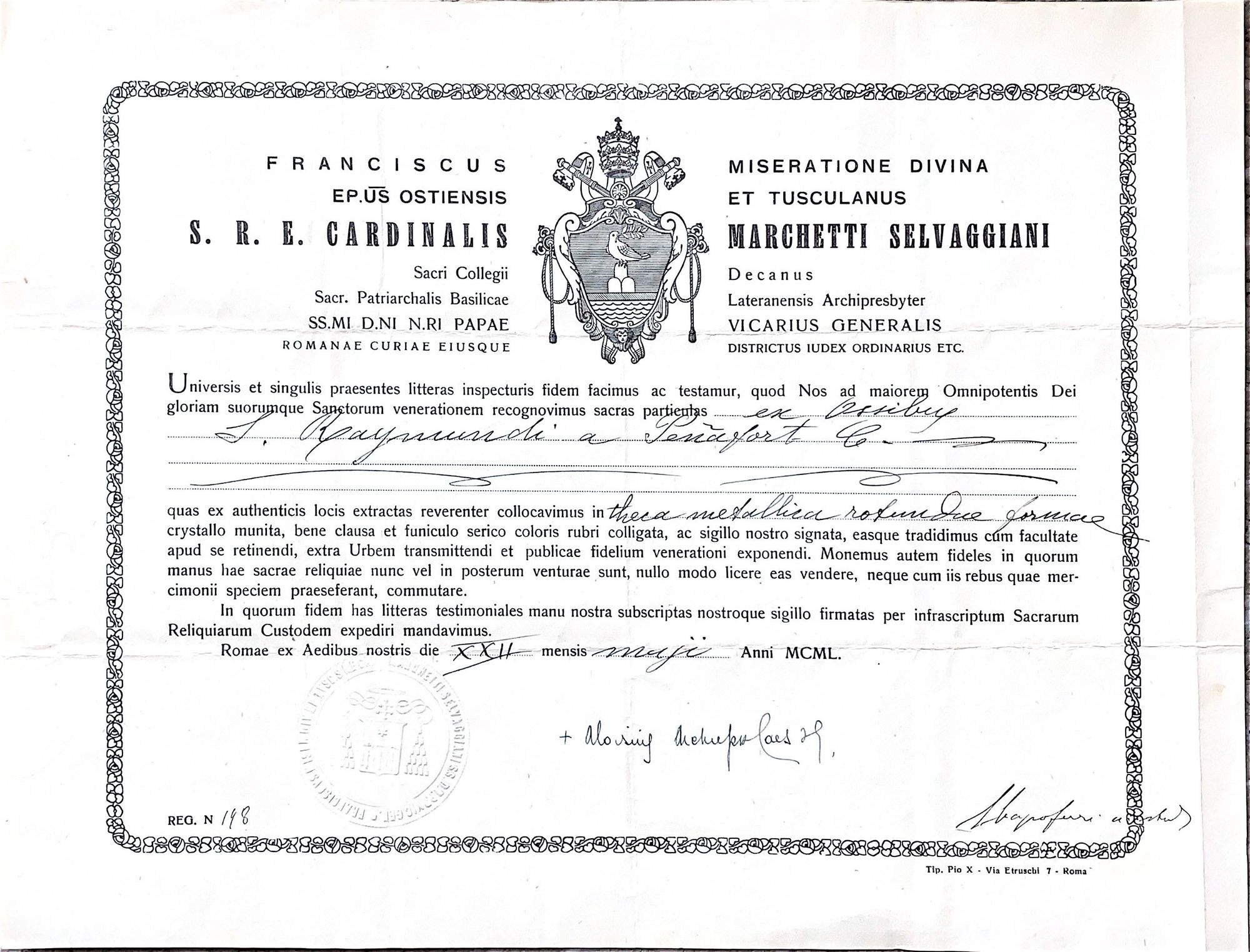 Relic certificate of authenticity